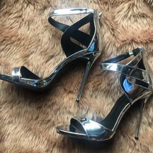 Silver Asymmetrical Heels